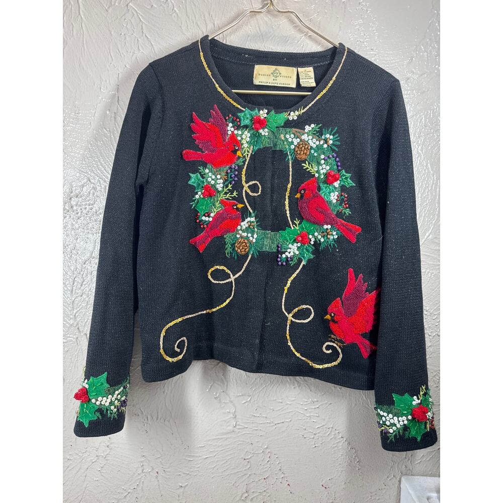 Design Options Philip Jane Gordon Womens‎ Cardigan Cardinals Wreath Ramie Small